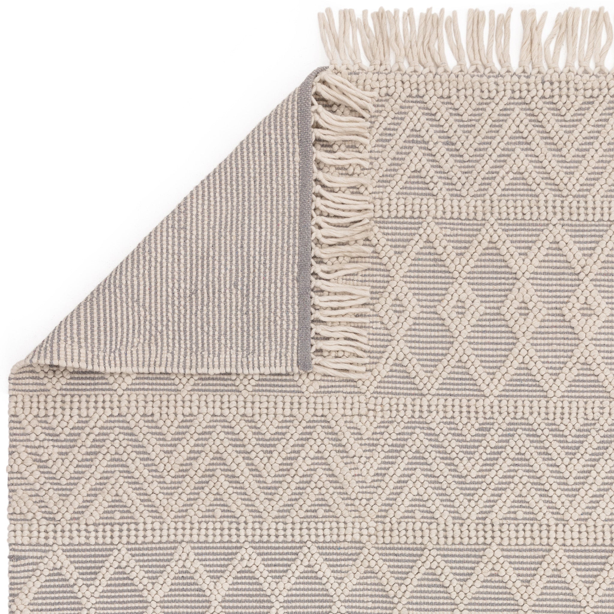 Bobble and Fringe Boho Rug in Grey
